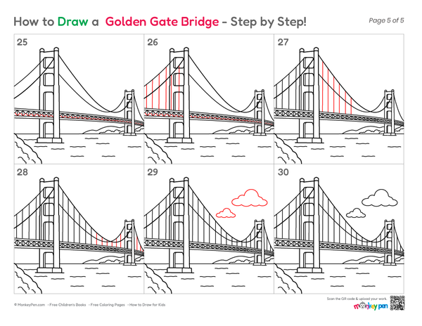 How to Draw the Golden Gate Bridge – Step-by-Step Landmark Drawing for Kids