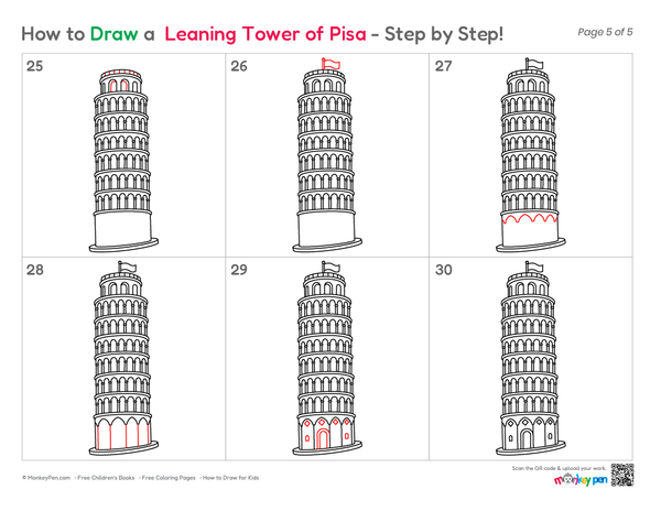 How to Draw the Leaning Tower of Pisa – Easy Step-by-Step Landmark Drawing for Kids
