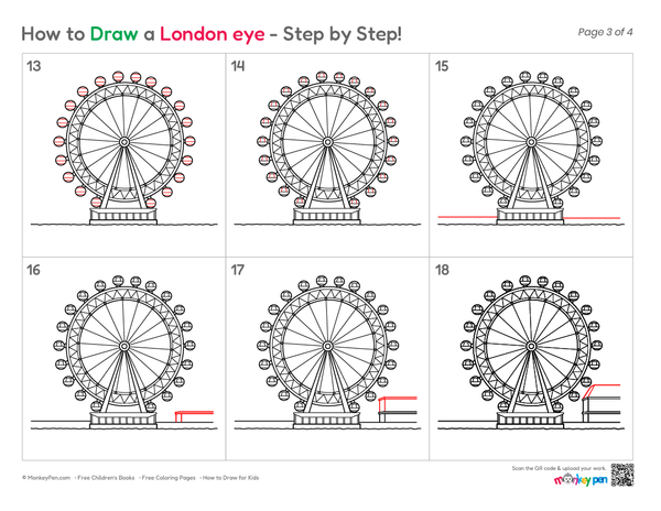 Simple London Eye coloring page with basic details for children.