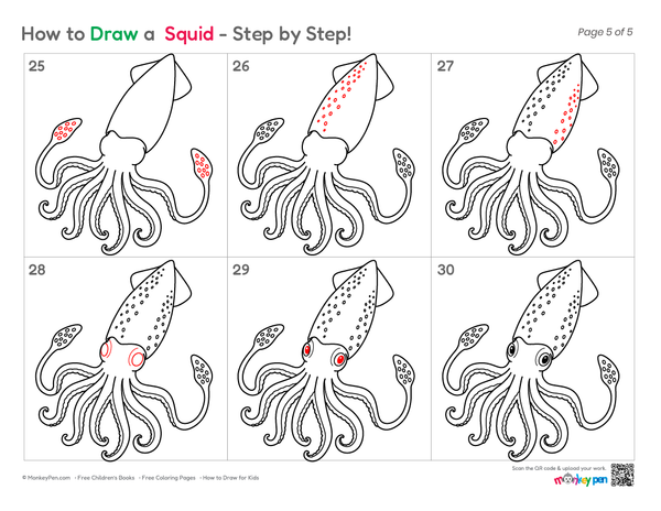 Children's Squid line drawing for creativity.