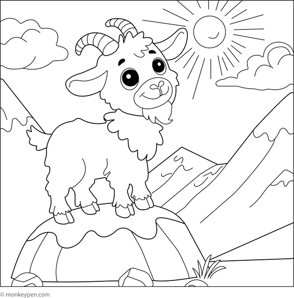 Goat on a Mountain coloring page – free printable for kids to color and enjoy