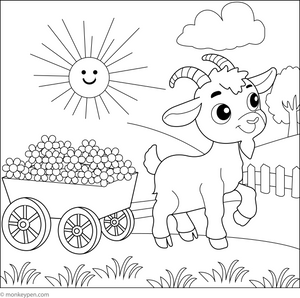 Goat and a Cart of Flowers coloring page – free printable for kids to color and enjoy