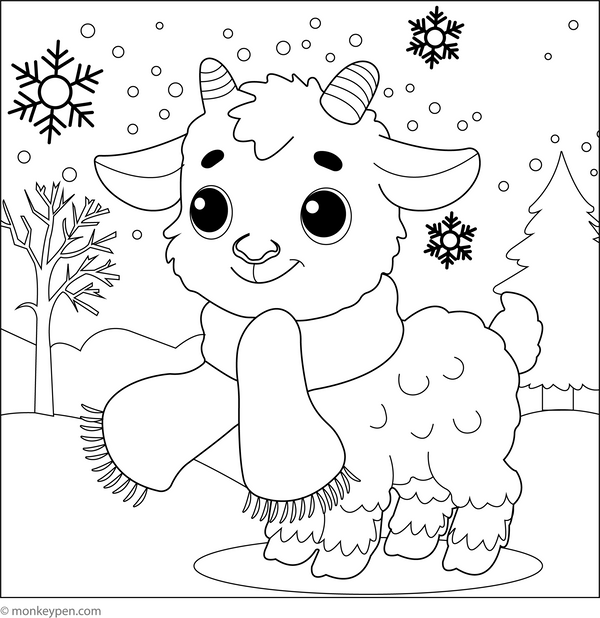 Goat with a Scarf coloring page – free printable for kids to color and enjoy