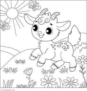 Goat Playing in a Meadow coloring page – free printable for kids to color and enjoy