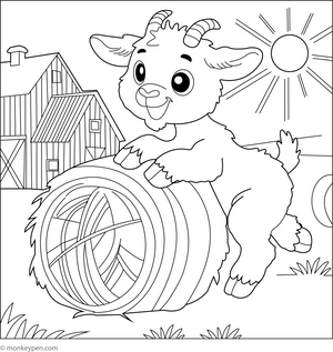 Goat and a Stack of Hay coloring page – free printable for kids to color and enjoy