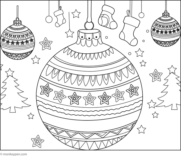 Christmas Ball Decoration Coloring Image for Kids