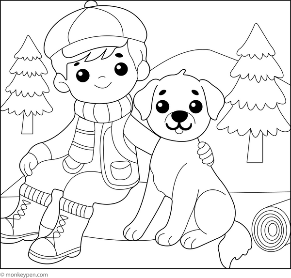 Boy with Dog | Free Coloring Pages