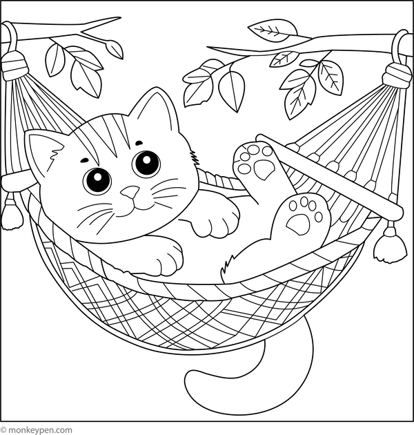Kitten in Hammock | Free Coloring Pages