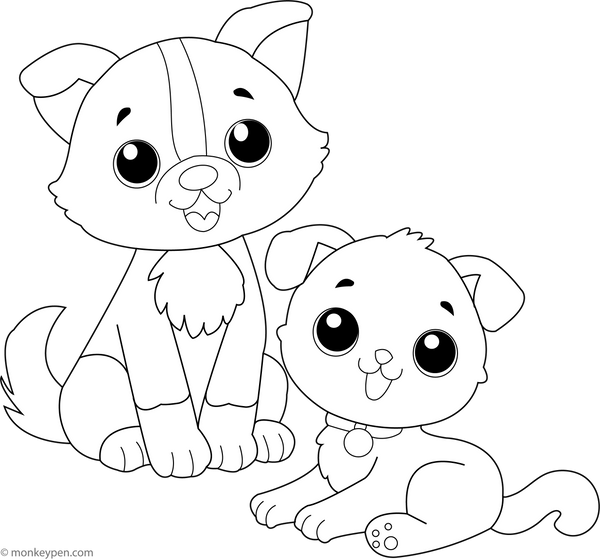 Kitten and Dog | Free Coloring Pages