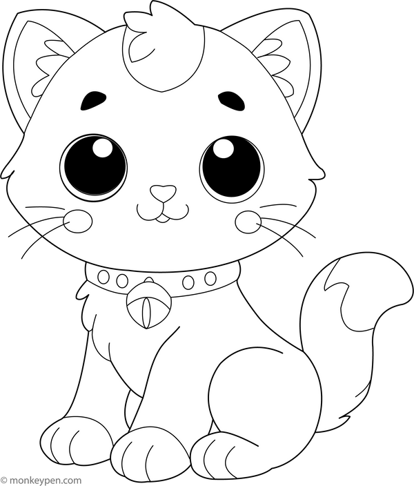 Kitten with Bell | Free Coloring Pages