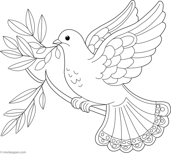 Dove on an Olive Branch | Free Coloring Pages