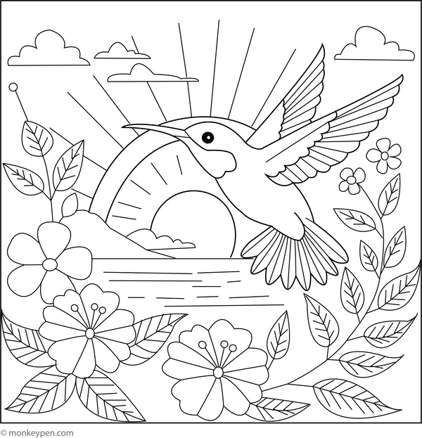 Hummingbird at Sunrise | Free Coloring Pages