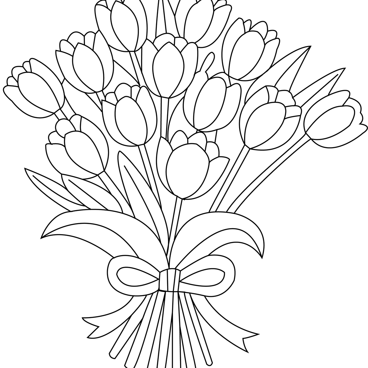 Tulips in Colorful Bouquet | Free Coloring Pages For Kids