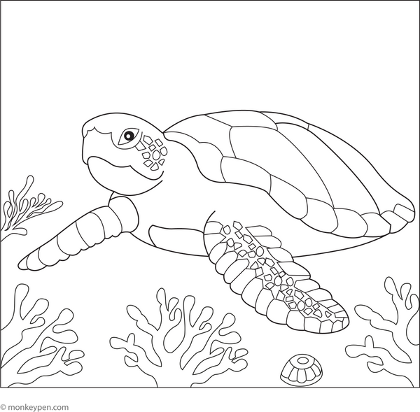 Turtle in the Coral Reef | Free Coloring Pages