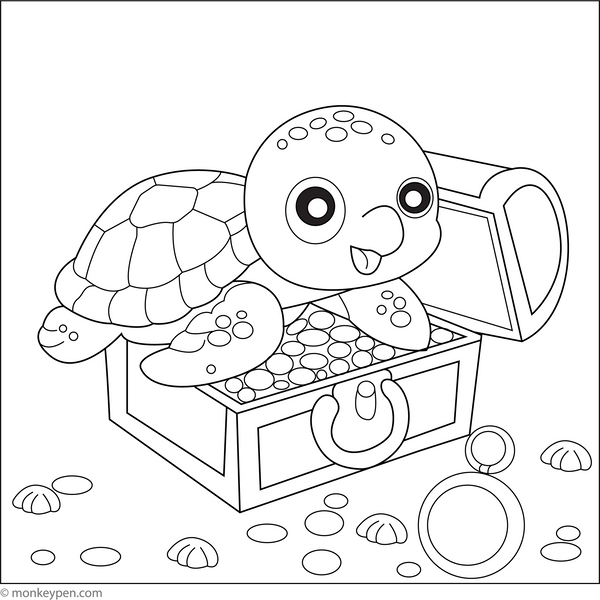 Turtle on a Treasure Hunt | Free Coloring Pages