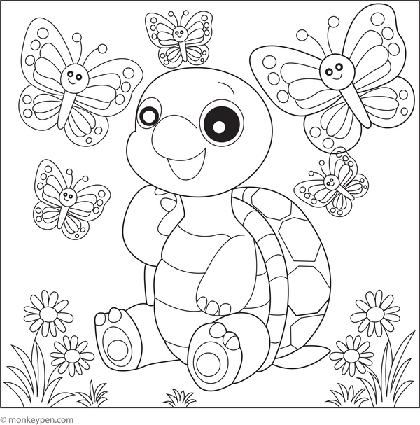 Turtle and Butterfly Friends | Free Coloring Pages