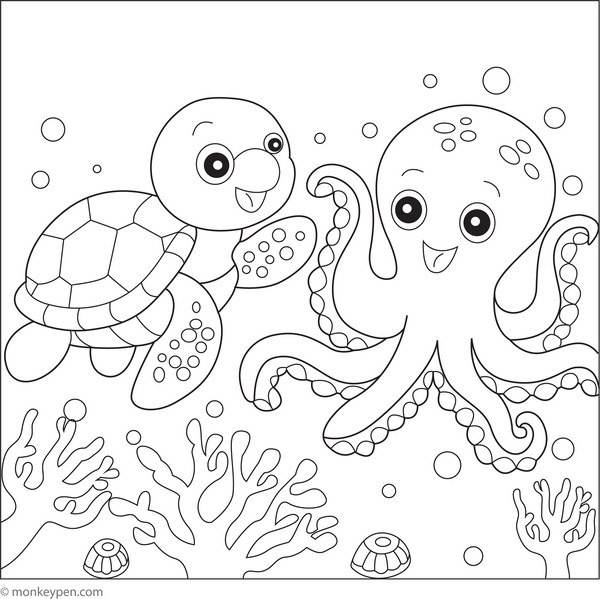 Turtle and Octopus | Free Coloring Pages