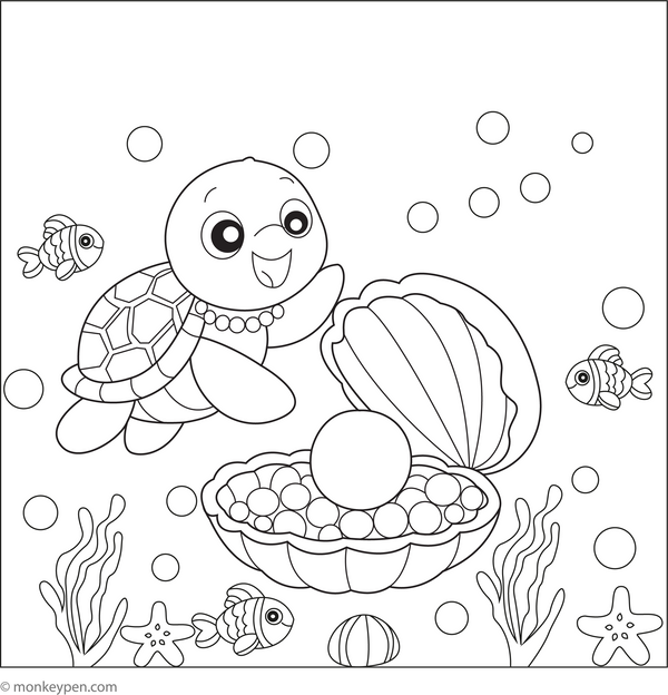Turtle and the Hidden Pearl | Free Coloring Pages