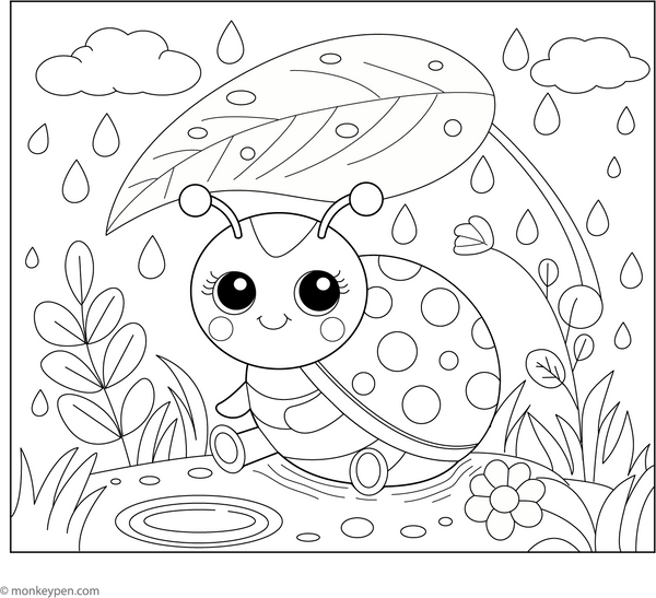 Ladybug in the Rain | Free Coloring Pages