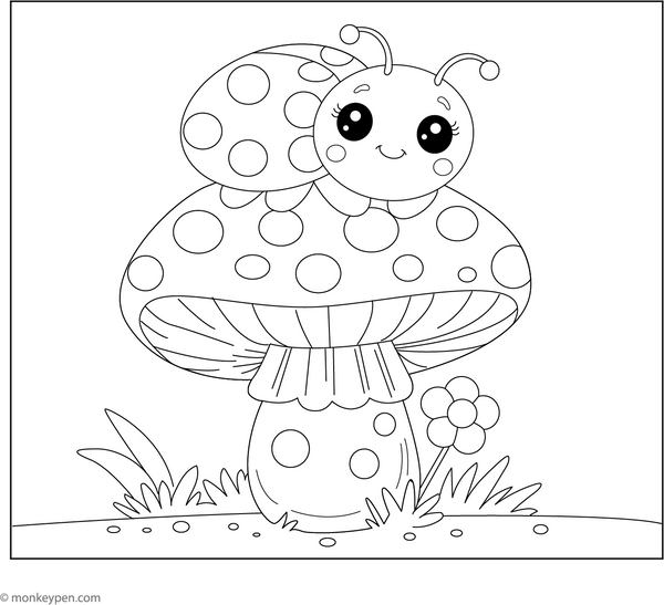 Ladybug on a Mushroom | Free Coloring Pages
