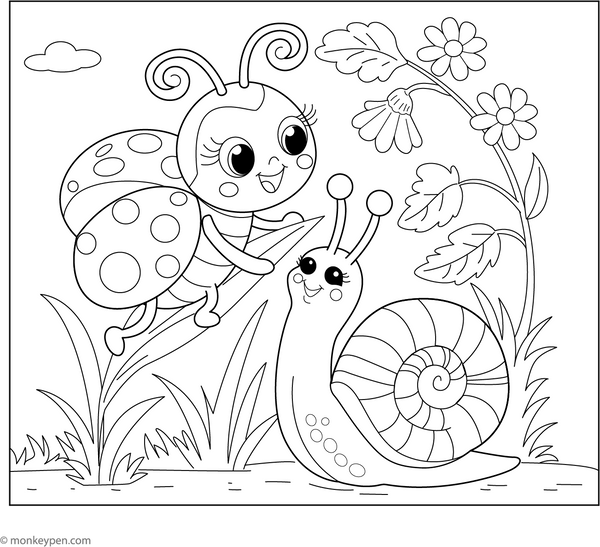 Ladybug and Snail | Free Coloring Pages