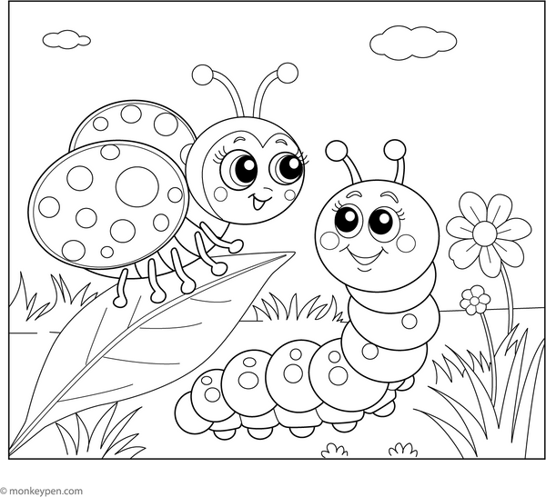 Ladybug a Caterpillar | Free Coloring Pages
