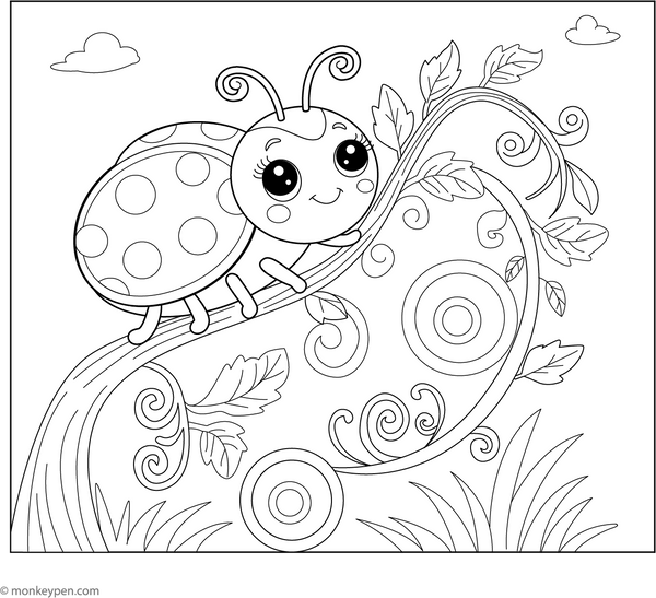 Ladybug on a Vine | Free Coloring Pages
