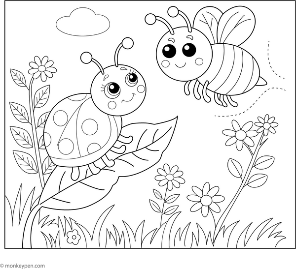 Ladybug and Bee | Free Coloring Pages