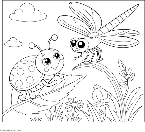 Ladybug and Dragonfly | Free Coloring Pages