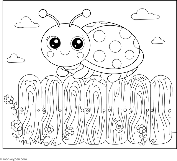 Ladybug on a Fence | Free Coloring Pages