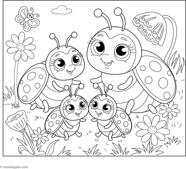 Family of Ladybugs | Free Coloring Pages