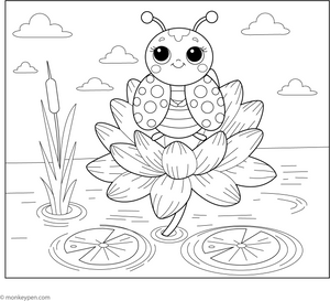 Ladybug on Water Lilly coloring Image