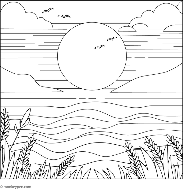 Sunset Coloring Page – fun and educational printable for children