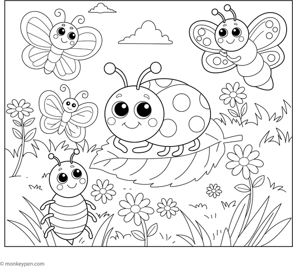 Ladybug and Friends | Free Coloring Page