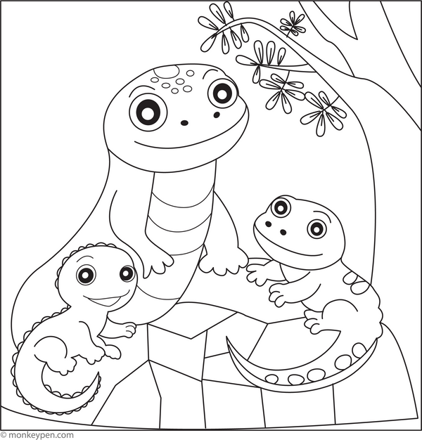Family of Lizards | Free Coloring Page