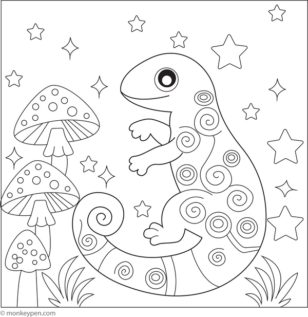 Magical Lizard | Free Coloring Page