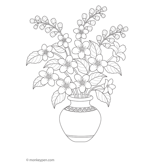 Jasmine in Vases | Free Coloring Page