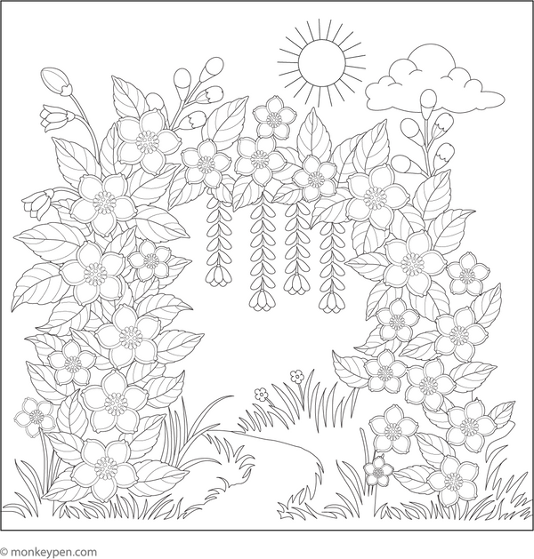 Jasmine in a Garden Arch | Free Coloring Page