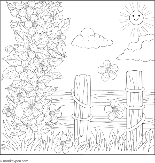 Jasmine on a Vine-Covered Trellis | Free Coloring Page
