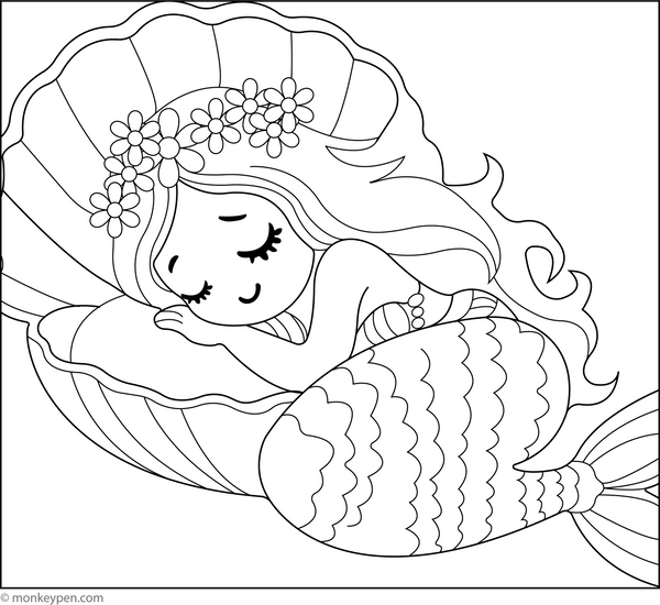 Dreaming Mermaid | Free Coloring Page