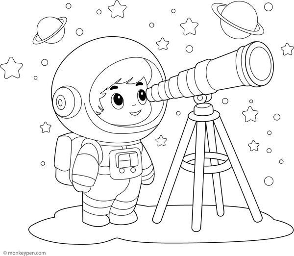 Boy with Telescope Coloring Page