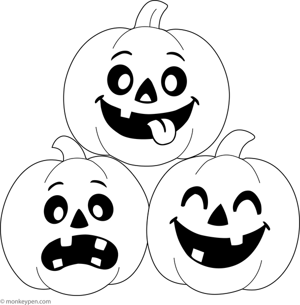 Jack-O’-Lantern with Funny Faces | Free Coloring Page
