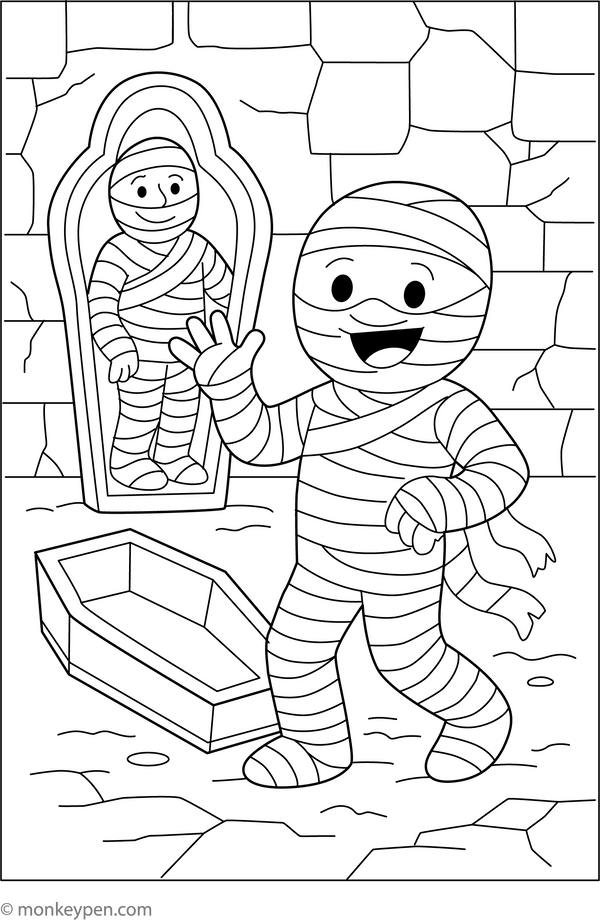 Mummy Unwrapping | Free Coloring Page