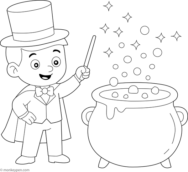 Magic Potion Cauldron with Bubbles | Free Coloring Page