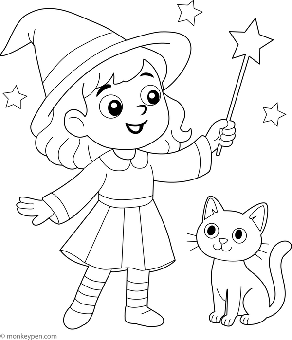 Witch Casting Spell Coloring Sheet PDF