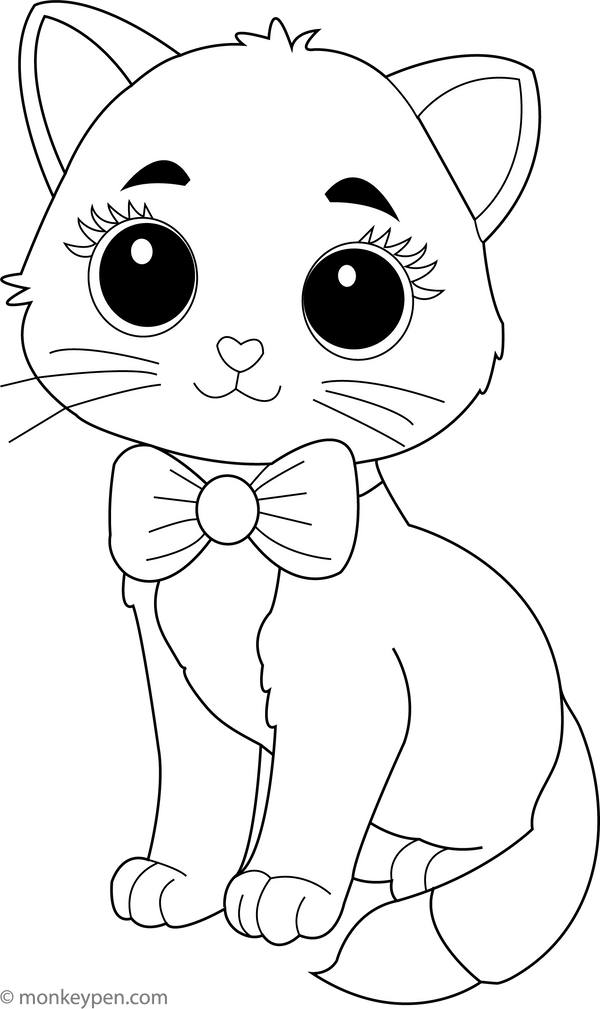 Kitten with a Bow Tie | Free Coloring Page