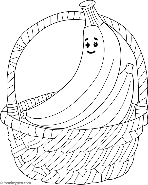 Banana in a Fruit Basket | Free Coloring Page