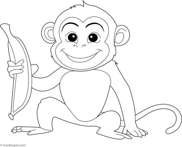 Banana and a Cheeky Monkey | Free Coloring Page