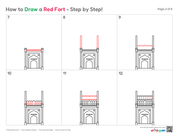 How to Draw the Red Fort – Easy Step-by-Step Monument Drawing for Kids