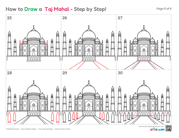 How to Draw the Taj Mahal – Step-by-Step Monument Drawing for Kids